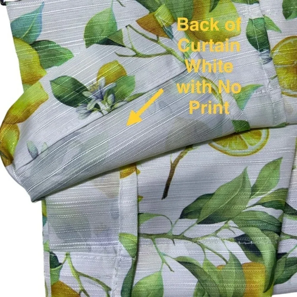 Tribeca Cafe Curtain Set Lemon Print 3 Piece Tier Set Fruit Floral White Yellow